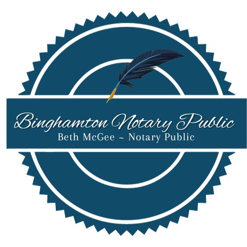 Binghamton Notary Public Seal Logos Binghamton New York Notary Near Me- Beth McGee provides Mobile and Remote Online Notary Services for your convenience in the greater Binghamton NY area and surrounding counties.
